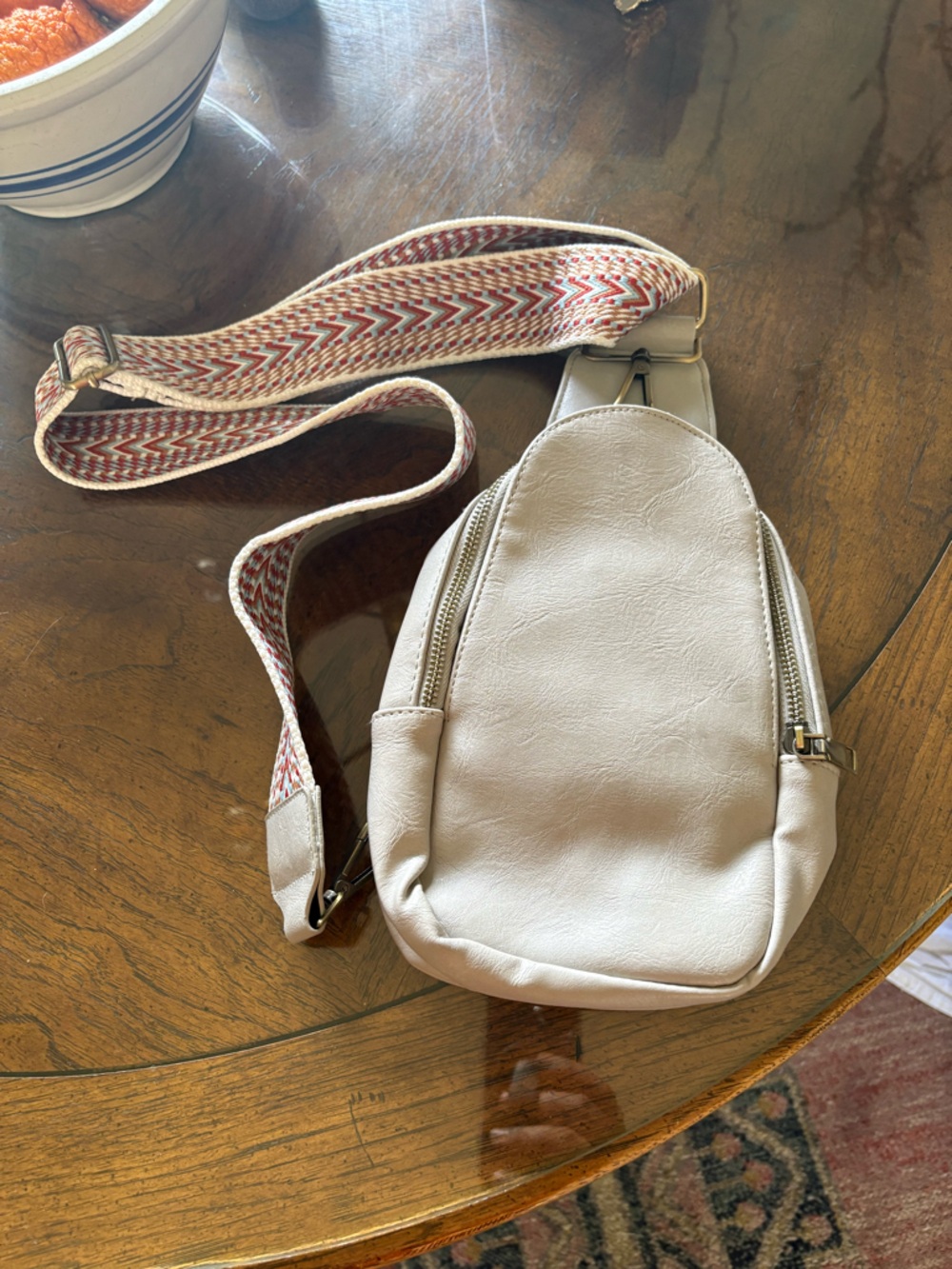 Anthropologie Neutral Cream Crossbody Sling Bag with Patterned Strap